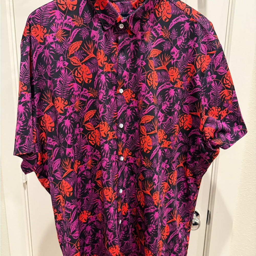 Mizzen+Main Halyard Purple and Red Tropical Button Down Shirt XXL Classic Fit